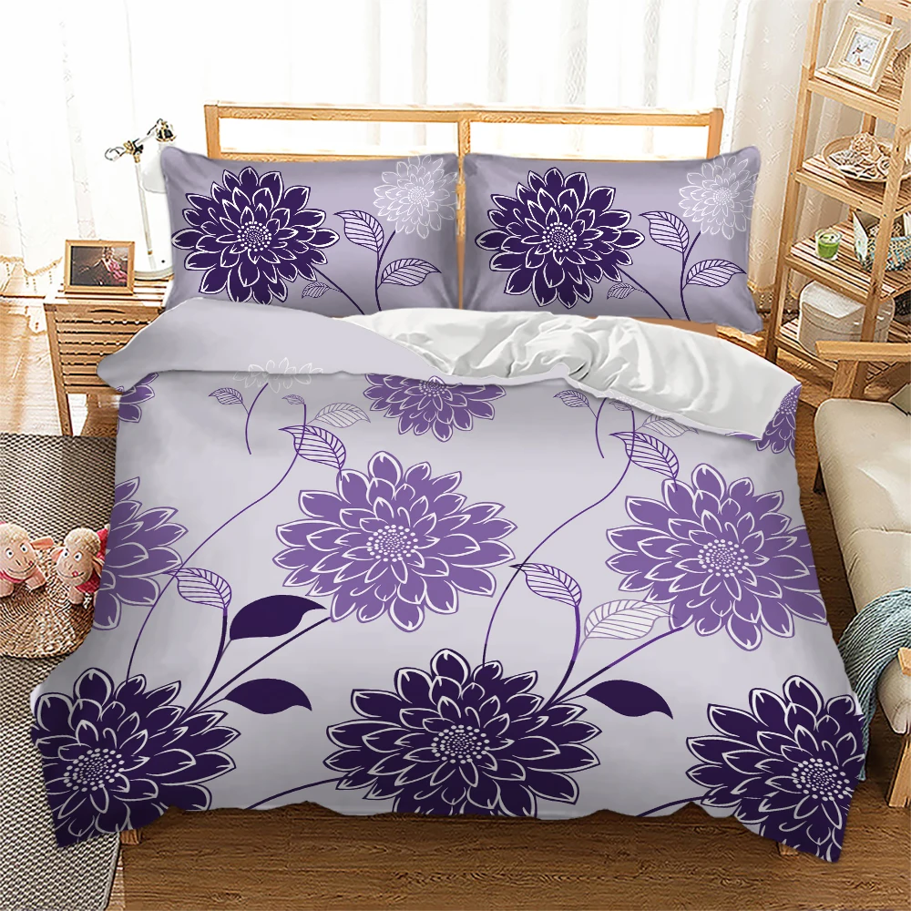 

Fashion Sunflower Bedding set Purple color floral Duvet Cover Pillowcases Twin Queen Size beautiful bed 3pcs
