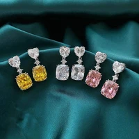 gorgeous yellowpink heart cubic zirconia drop earrings for women delicate dance party female earring fashion jewelry