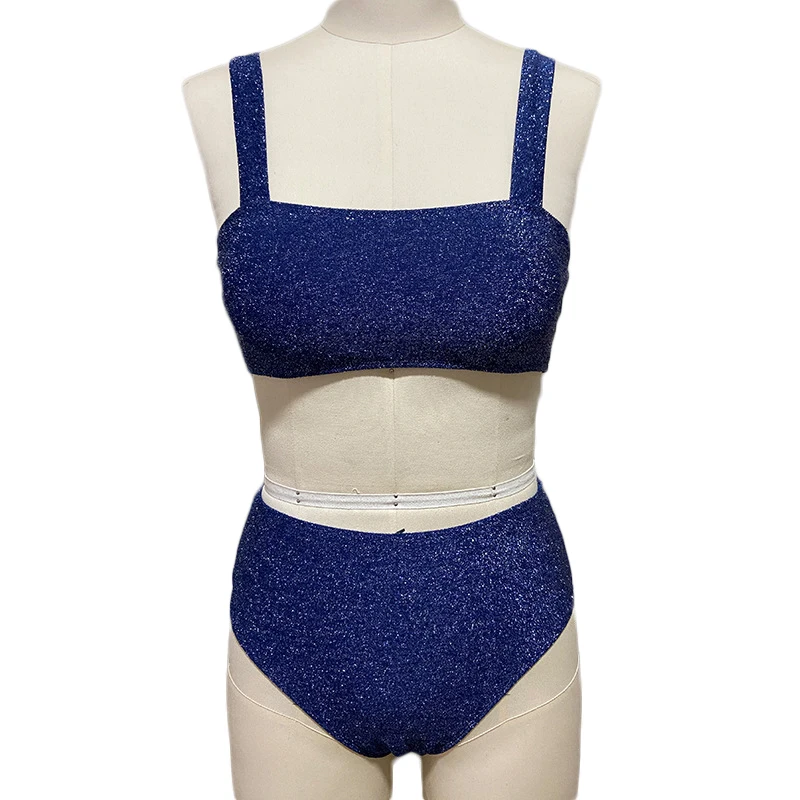 Бирка с логотипом на заказ Amazon 2021 купальники Сияющие темно синие бикини пляжная