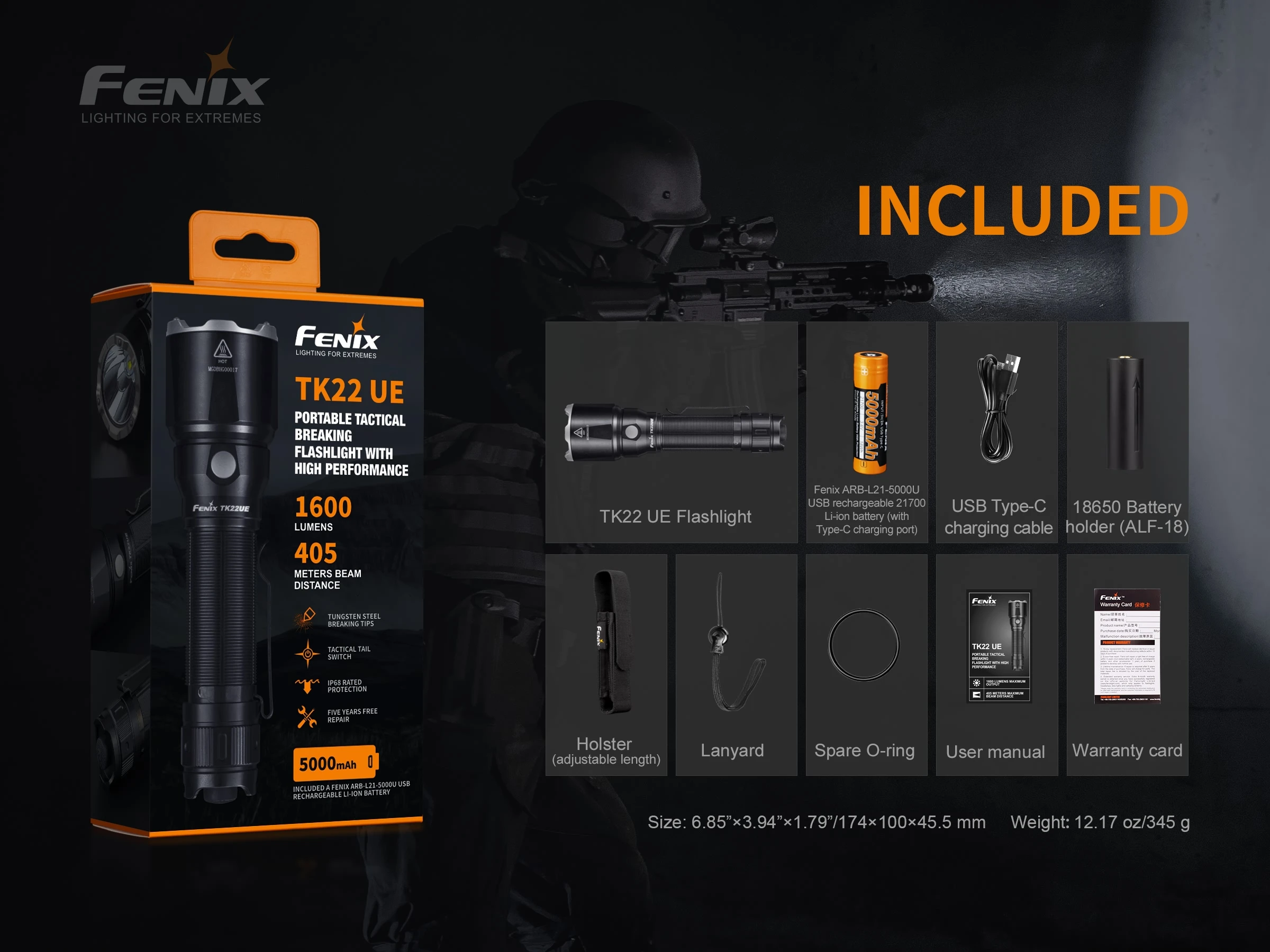 Тактический фонарик Fenix TK22UE Ultimate Edition 1600 люмен 443 ярдов | Лампы и освещение