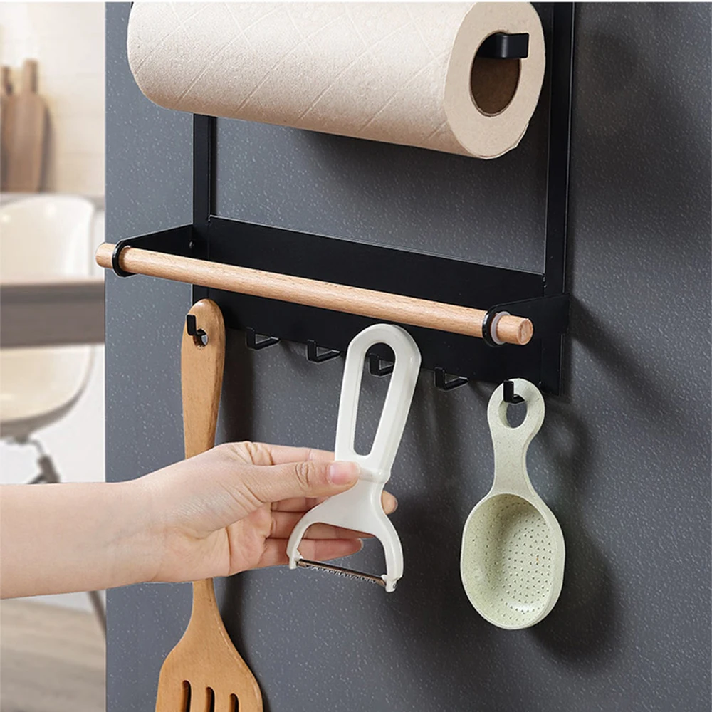 magnet fridge storage shelf paper towel roll holder magnetic storage rack spice hang rack metal shelf kitchen organizer free global shipping