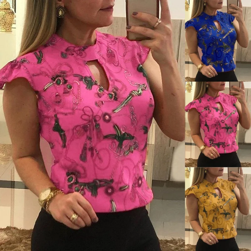 

2021 Fashion Temperament Short-sleeved Women's Summer New Style Printed Round Neck Stitching Shirt Street Hipster Short-sleeved