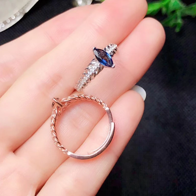 Женское кольцо с натуральным сапфиром серебряное Ювелирное Украшение 4 х8 мм