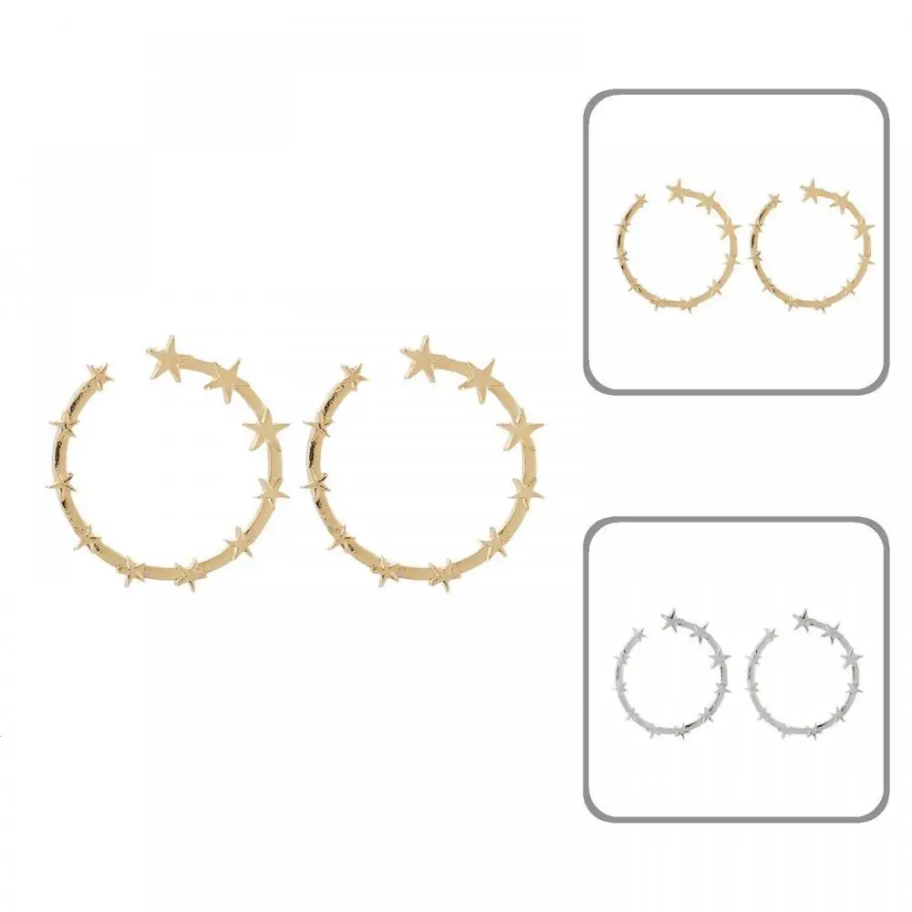 

Fashion Women Open Big Star Circle Pendant Hoop Earrings Party Holiday Jewelry