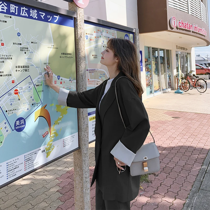 

2021 Spring Blazer + Pencil Pant Two Peice Set Women Double Breasted Causal Suit Jacket High Waist Pants Suit