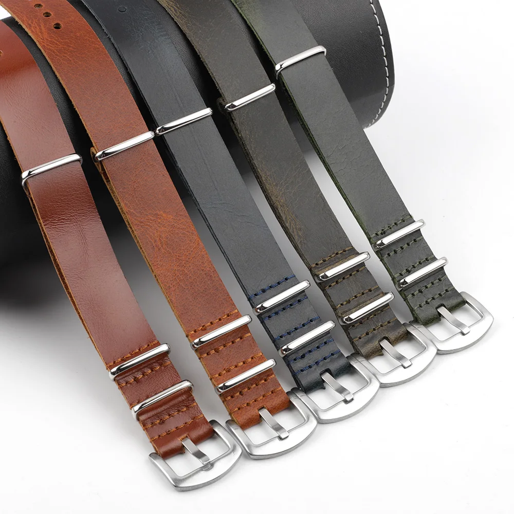 Five Colors Long Leather Band Strap 20mm 22mm Watch Strap Handmade Watch Wristband Belt With Stainless Steel Pin Buckle #D