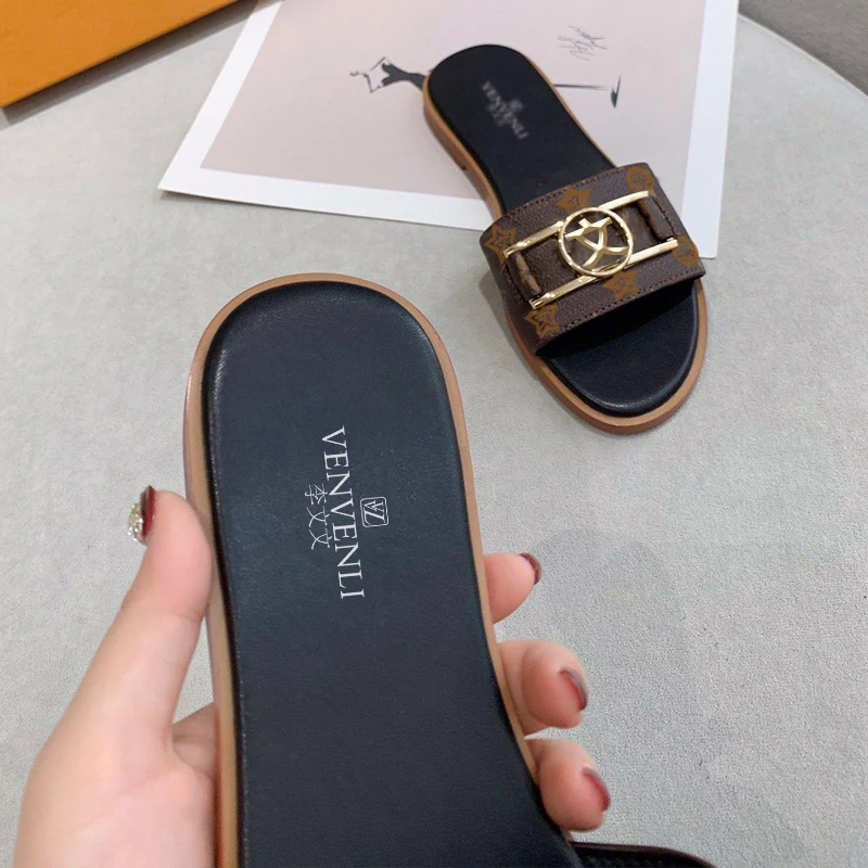 

2021 new vvl Italian Summer women's slippers personalized fashion comfort casual leather rubber flat bottomed star with the same