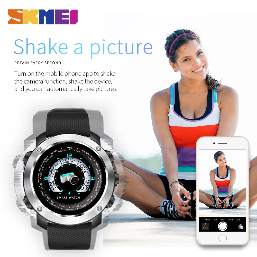 SKMEI 3D UI цифровой Смарт-часы Для мужчин спортивные часы Smartwatch сердечного ритма калорий дистанционного Водонепроницаемый Наручные Мужской Relogio Masculino W30