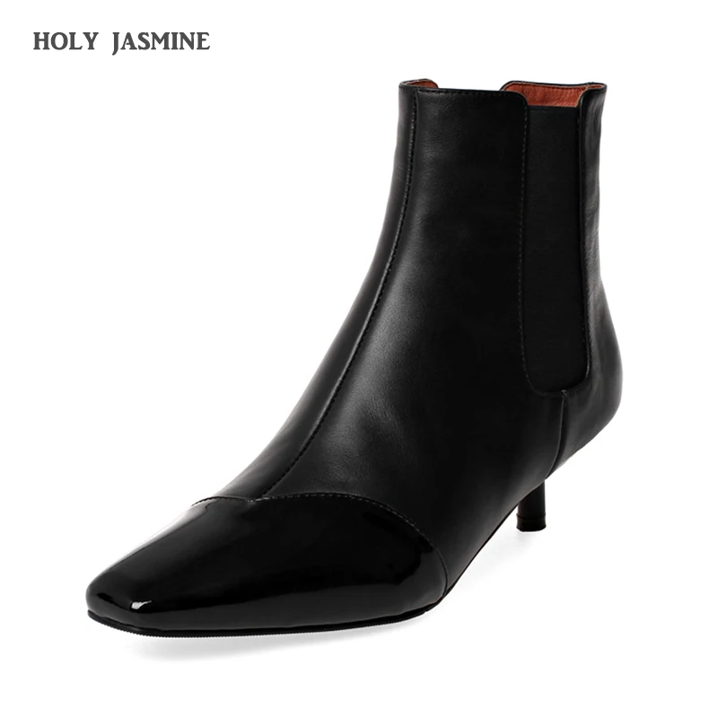 Женские ботильоны с острым носком удобные ботинки из натуральной кожи на высоком