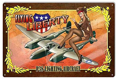 

Vintage Style Metal Tin Sign 8x12inch Airplane P38 Lightning Aircraft Pin Up Girl Aviation Metal Tin Sign Wall Decor Signs