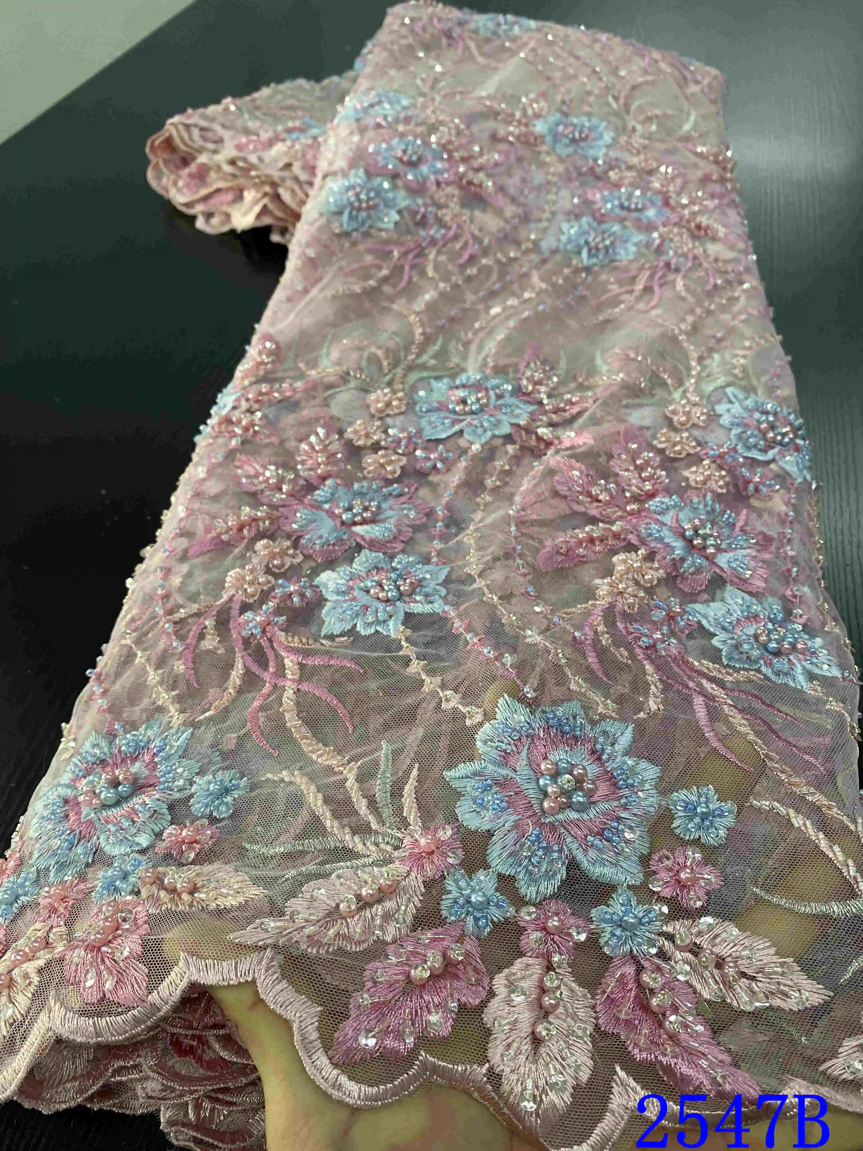 

Handmade Lace African Lace Fabric 2020 High Quality Lace French Beaded Tulle Lace Nigerian Lace Fabrics For Wedding YA2547B