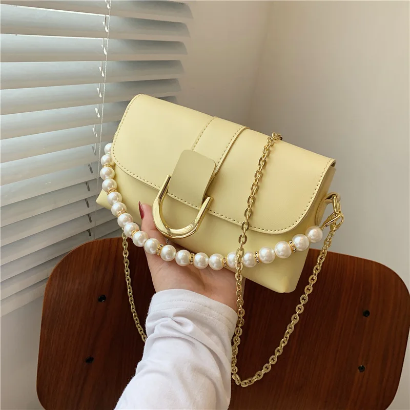 

PU Leather Mini Pearl Crossbody Bags for Women 2022 Travel Fashion Simple Shoulder bags Designer ladies Chain Sling bag wallet