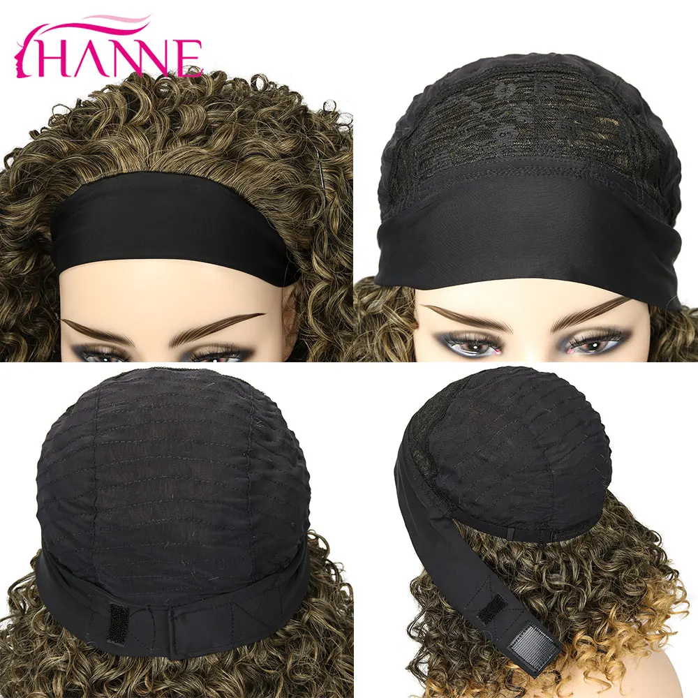 

HANNE Brown/Black Afro Kinky Curly Headband Wig Half Synthetic Short Wigs For Black Or White Women Natural Heat Resistant Hair
