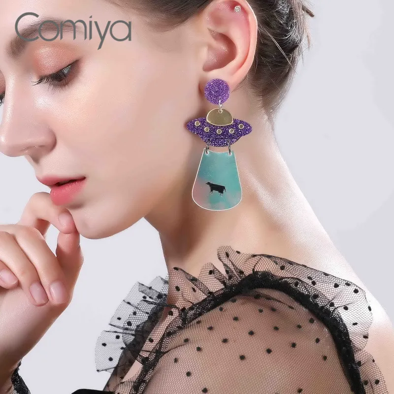 Модные Длинные акриловые серьги подвески Comiya из цинкового сплава с изображением