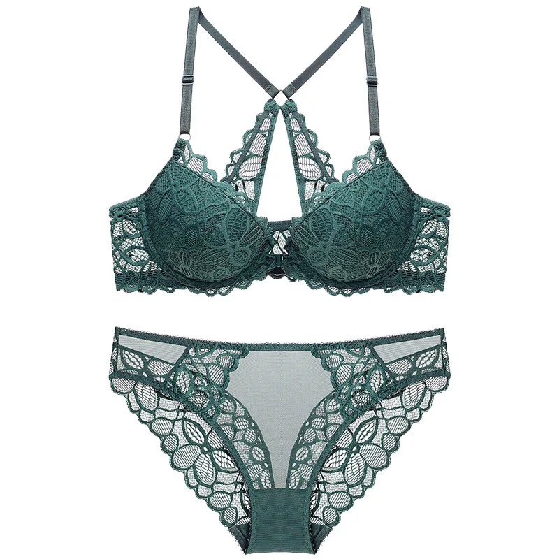 Front Closure Y-line Straps Formal Dress Bra Female Push Up Lace Bra And Panty Set Push Up Lace Sexy Women's Underwear Set