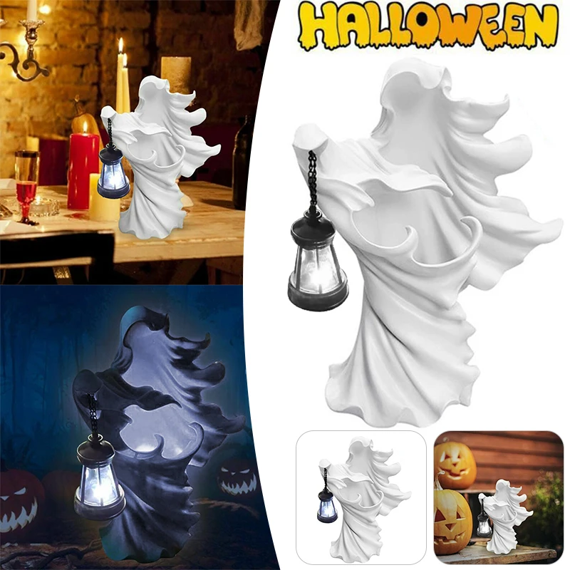 

Hell Messenger With Lantern Ghost Seeking Light Witch Resin Statue Realistic Ghost Sculpture Halloween Ornament Decorative Lamp