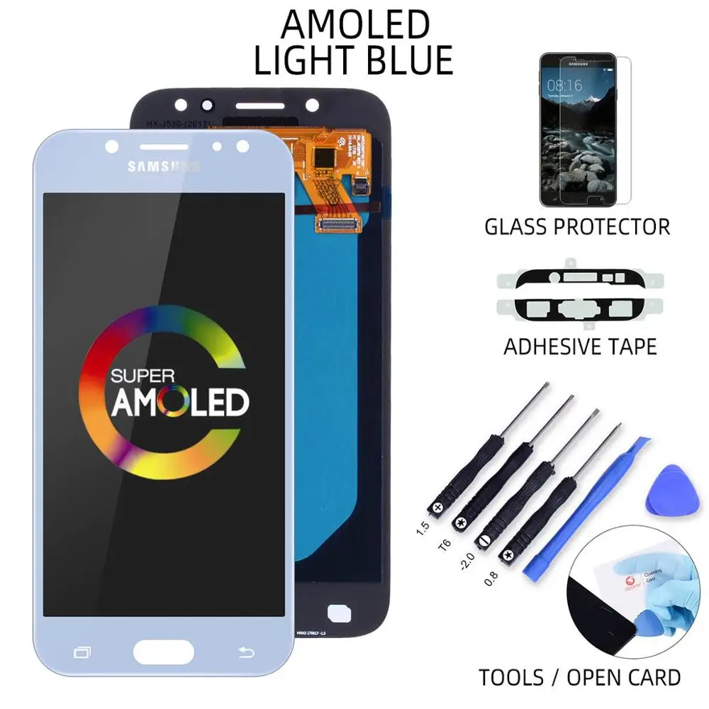 AMOLED Дисплей для SAMSUNG Galaxy J5 2017J530 LCD в сборе с тачскрином черный белый золотой - Цвет: AMOLED Blue