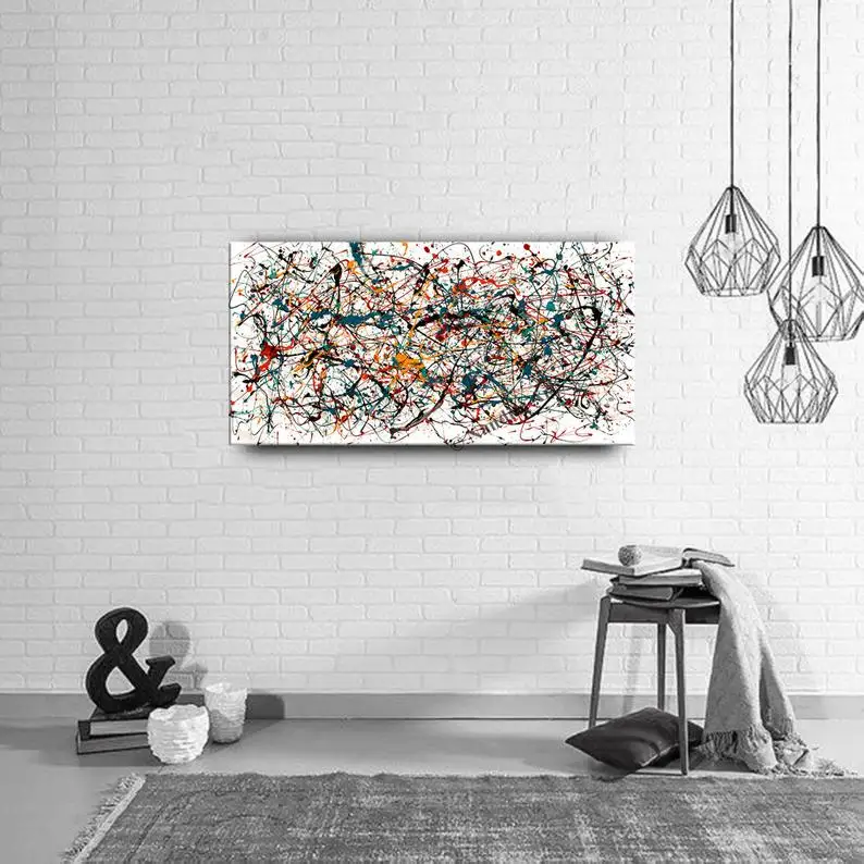 

Джексон Поллок Вдохновленный абстрактный холст художественный искусство Экспресс Современный Настенный декор очень большой холст большо...