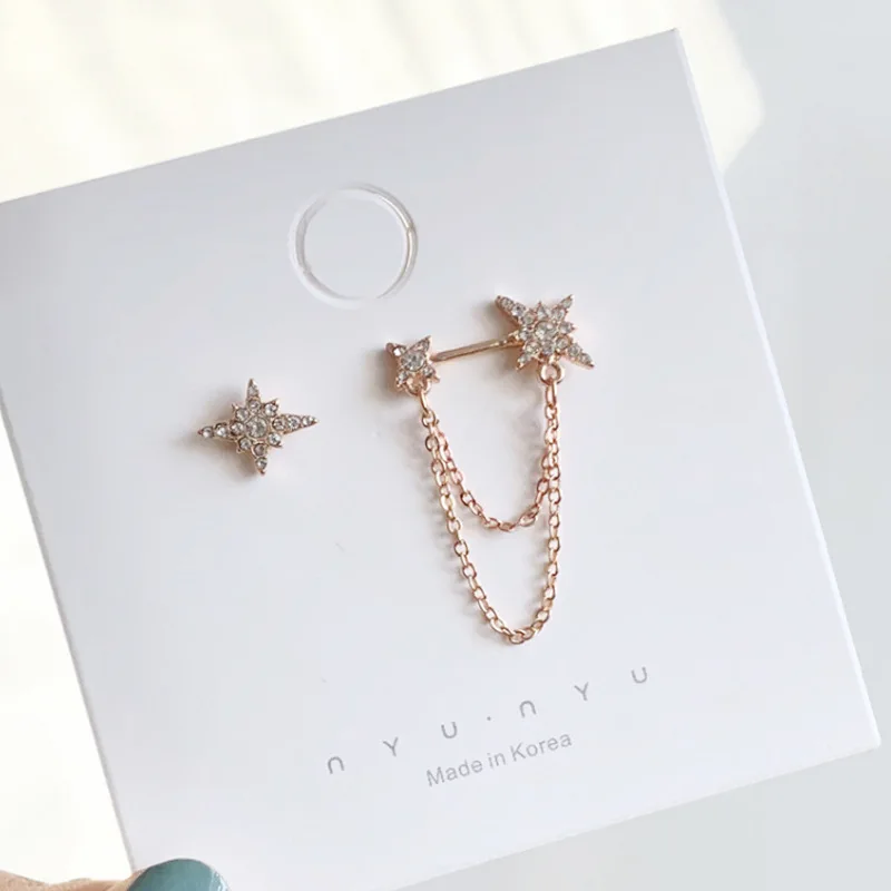

New S925 Silver Needle Temperament Simple Micro-studded Asymmetric Hexagonal Star Earrings Girl Small Earrings Jewelry