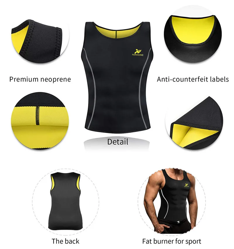 NINGMI Gym Shirt Compression Tank Top Men Neoprene Sauna Waist Trainer Body Shaper Fitness Tights Modeling Belt Sports Top Vest