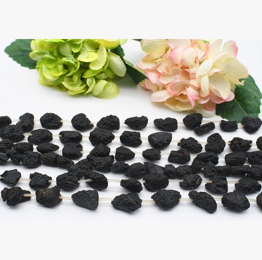 

Natural Genuine Raw Mineral Black Tourmaline Free Form Loose Rough Matte Faceted Beads 13-15x18-22mm 15"