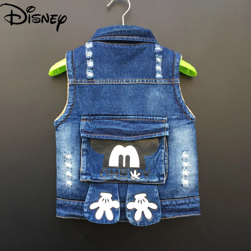 

Disney Mickey Mouse Western Style Denim Jacket Winter Children's Korean Version Plus Velvet Thick Warm Boy Vest Jacket