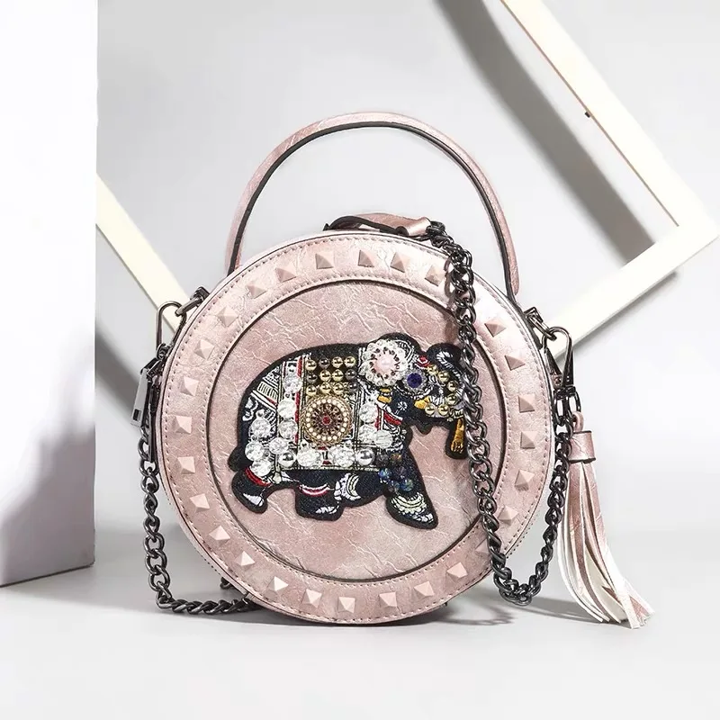 Женская сумочка с вышивкой слона маленькая круглая дамская универсальный