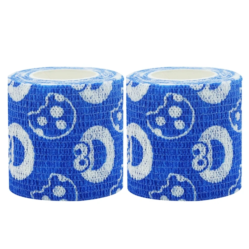 

H4GF 2Pcs Printed Self Adhesive Elastic Bandage 4.5m Colorful Sport Wrap Tape for Finger Joint Knee First Aid Kit Pet Tape