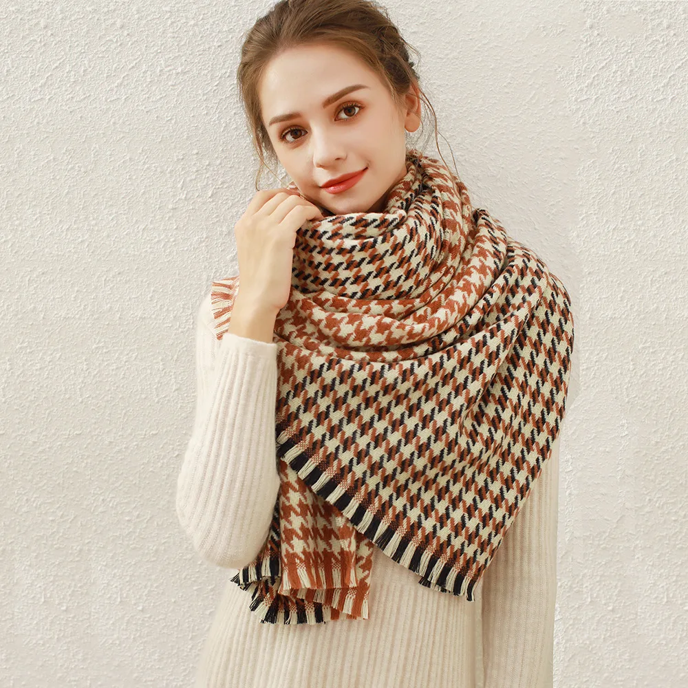 MS21-SF11 Women Windproof Thick Warm Pashmina Houndstooth 70*180CM Scarf For Winter |