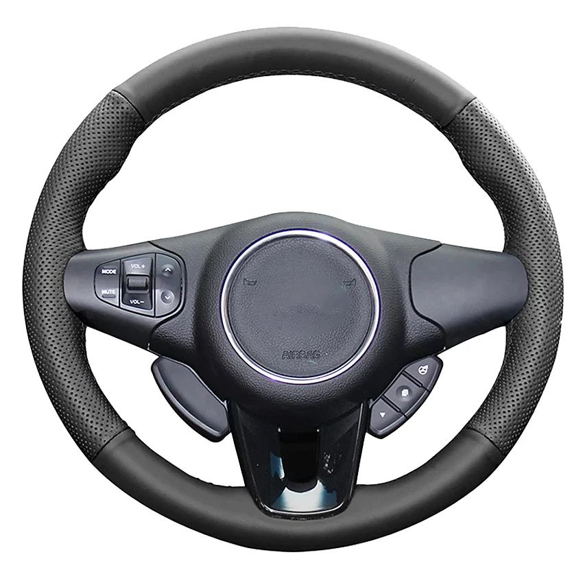 

Black Artificial Leather Hand-stitched Car Steering Wheel Cover For Kia Carens 2012 2013 2014 2015 2016 2017 2018 2019