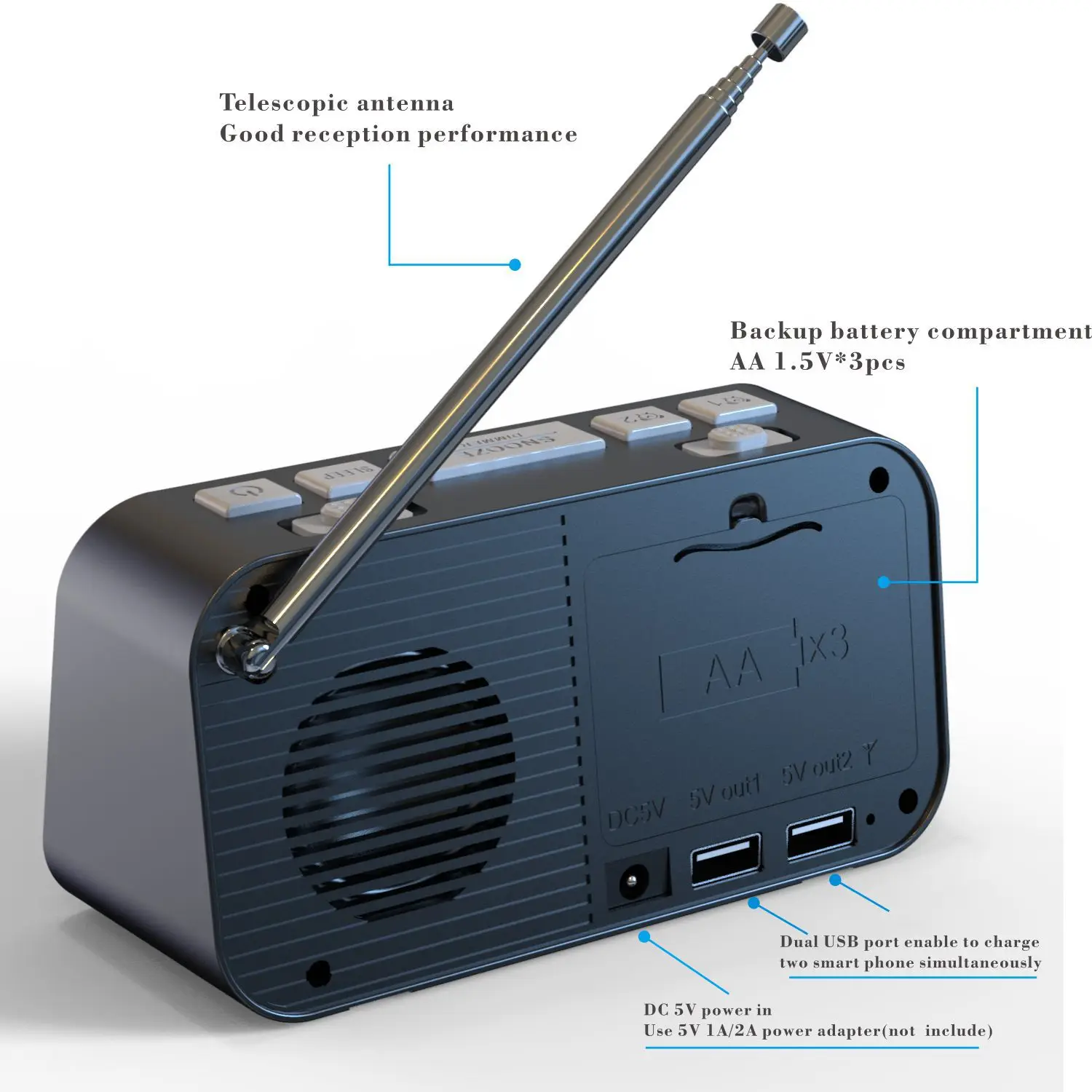 

Bedside Alarm Clock Radio Led Digital Clock With Antenna Dual Usb Dab/fm Radio Optional Alarm Sound Dual Alarm Settings