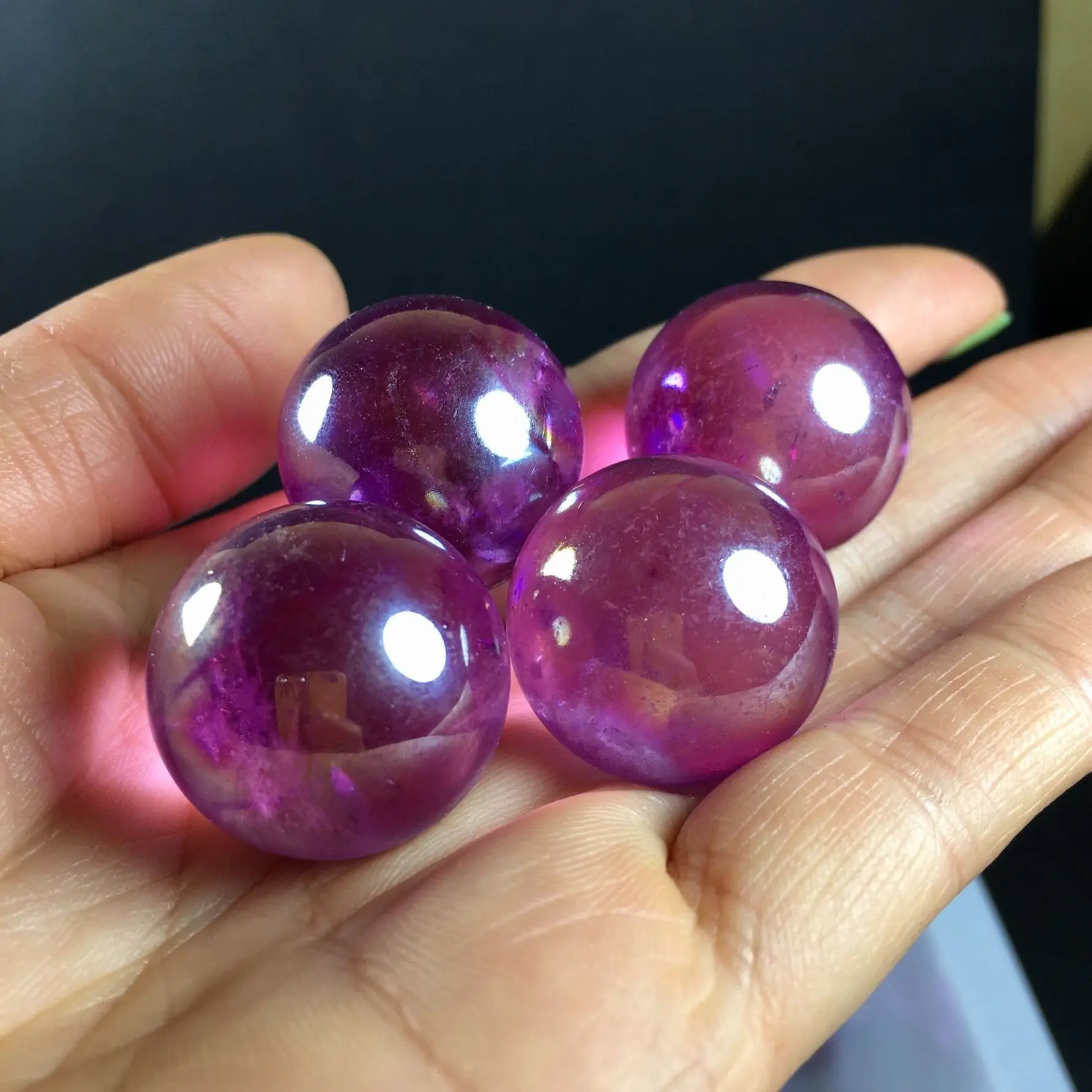 

7pcs Beautiful Color Purple Titanium Aura Electroplating Quartz Crystal Sphere Ball Healing Quartz Crystals