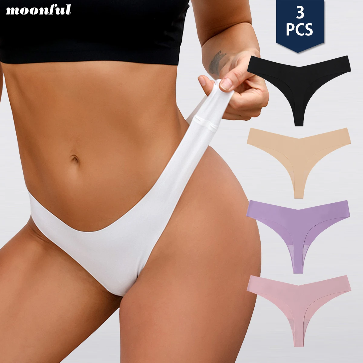 3pcs/Set Women's Thong Seamless Panties for Women Sexy G-string Low Rise Lingerie Ice Silk Bikini Female Brief T-back Underwear