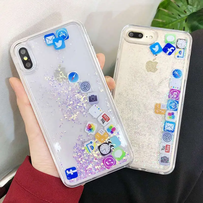 Для iPhone 11 Pro Max чехол Мобильный Жидкий блеск с приложением Настольный значок для X