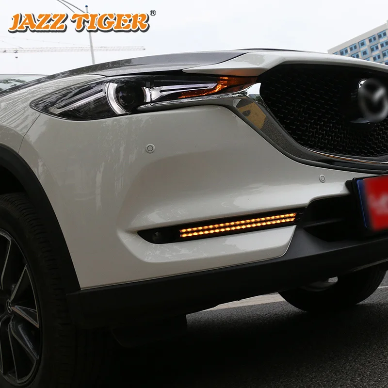 JAZZ TIGER 2PCS Yellow Flowing Turning Function Waterproof ABS Car DRL LED Daytime Running Light For Mazda CX-5 CX5 2017 2018 | Автомобили