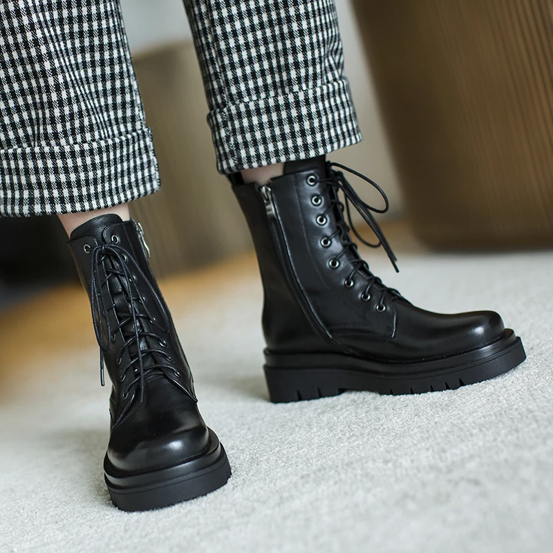 Harga Sepatu Bot Martin Kulit Sapi Asli Sepatu Bot Tunggal Ujung Bundar Gaya Inggris Musim Gugur 2020 Bawah Tebal Wanita
