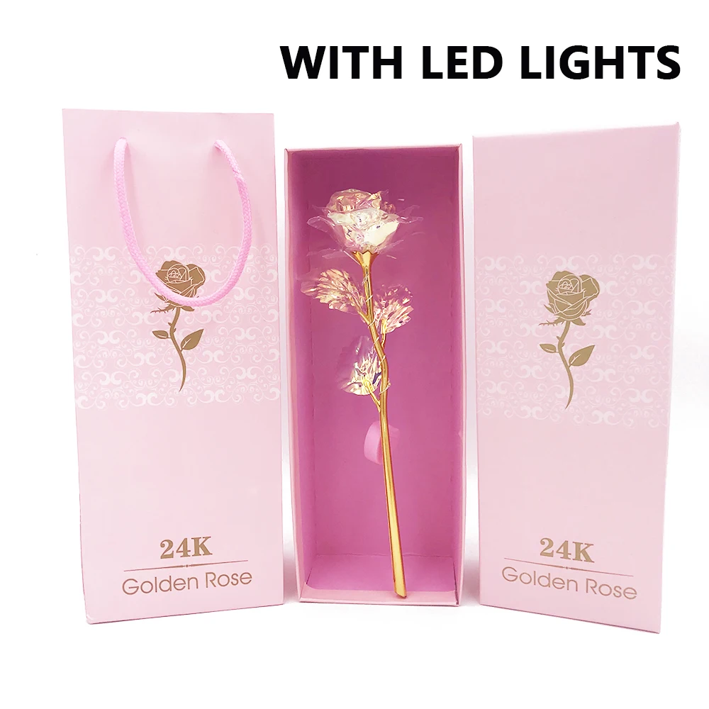 LED box 1 шт., имитация вечности, 24 K, Золотая фольга, розовый цветок, радуга, День Святого Валентина, романтический цветок, свадебный подарок, красивый светодиодный светящийся - Цвет: LED box
