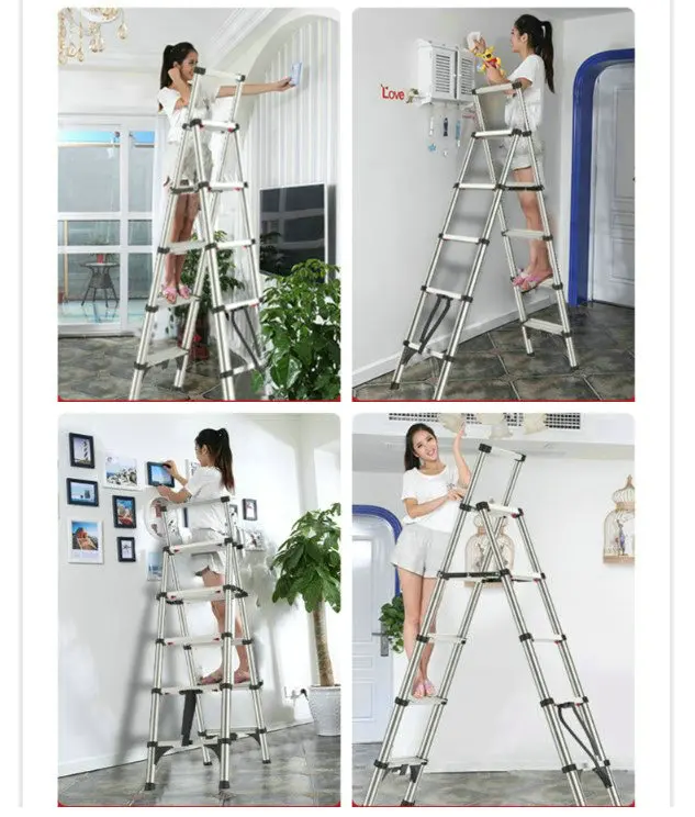 2.0M multifunctional folding household herringbone ladder aluminumalloy telescopic ladder construction decoration project ladder