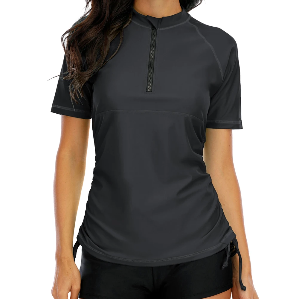 Для женщин короткий рукав серфинга половинным замком молнией Рашгард
