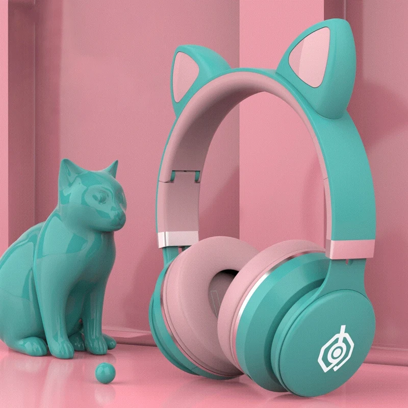 

Bluetooth 5.0 Cat Ear Headphones LED Light Up Noise Cancelling Adults Kids Girl Headset Support TF Card