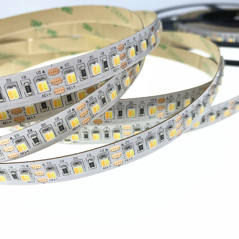 SMD3528 цвет температура регулируемые и светодиодные с регулируемой яркостью DC12V WW+ CW 2 цвета в 1 светодиод CCT светодиодные ленты 120 светодиодный s/m 19,2 Вт/м 5 м/катушка