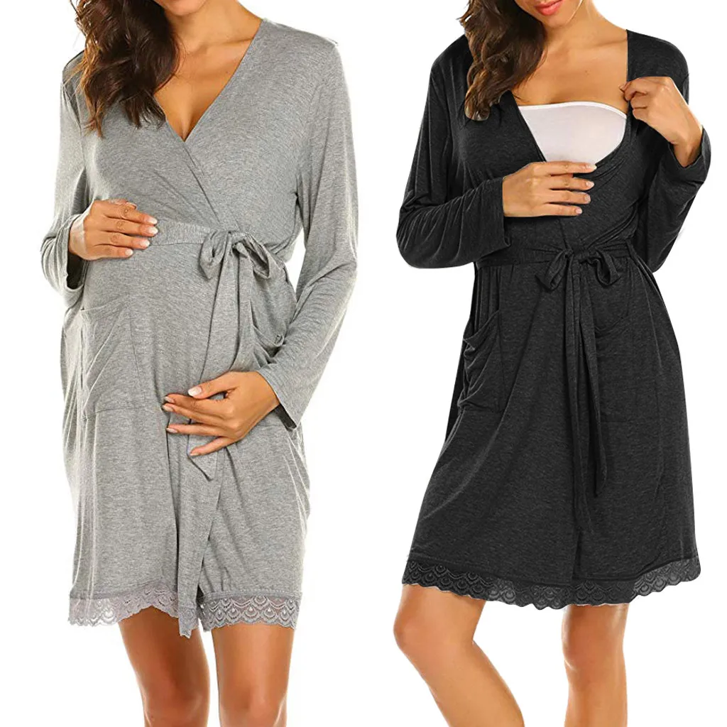 Ночное Белье для беременных женщин однотонное платье с карманами грудного