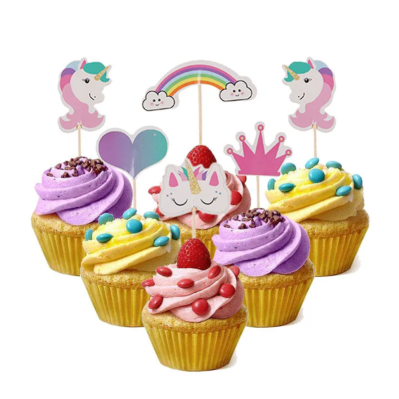 24pcs/lot Unicorn Cartoon Cake Cupcake Topper Food Picks for Kids Baby Shower Birthday Party Cake Decoration