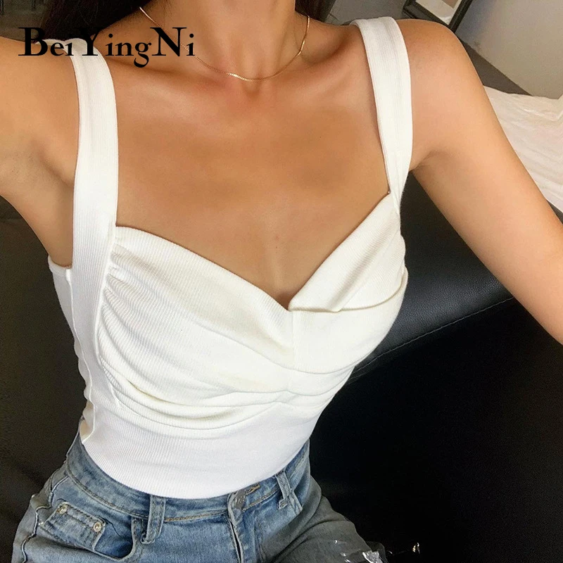 

Beiyingni Women Camis White Sexy Street Backless Club Casual Skinny Vintage Sleeveless Corset Tank Top Female Knitted Crop Tops