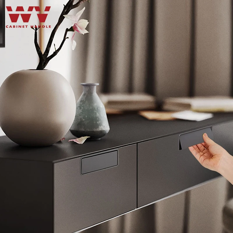 WV Скрытая Ручка дверцы черная Золотая Встраиваемая ручка из цинкового сплава