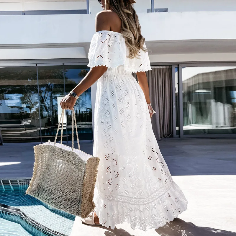 Женское кружевное асимметричное платье с открытыми плечами открытой спиной и
