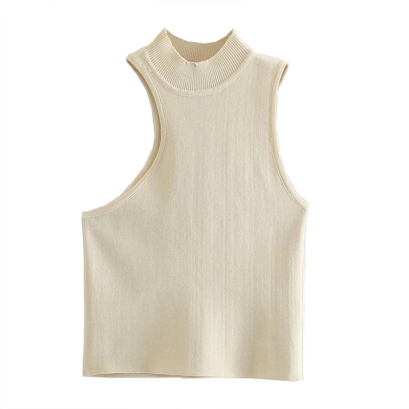 

Fashion 2021 Women Solid Asymmetric Knitted Tank Top Sleeveless Female Chic High Street Short Tops XQJ9270