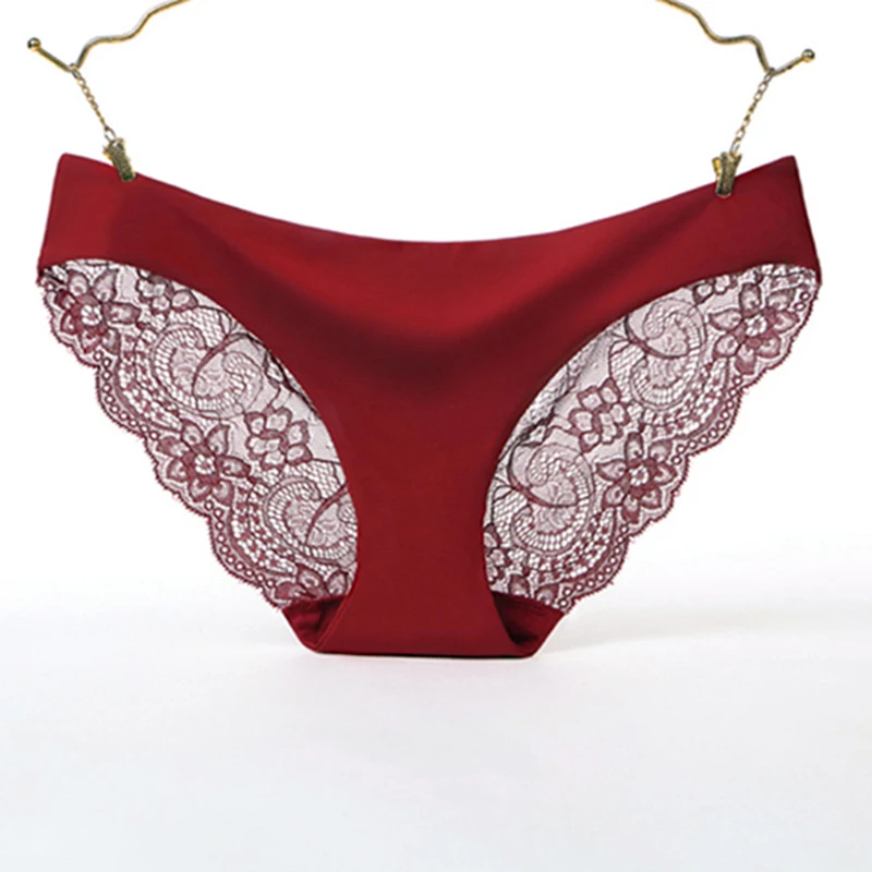 

Graceful Women's Luxury Panties Ice Silk Hollow Out Lingerie Breathable Lace Sexy Panty Briefs Low Waist Underwear Plus Size