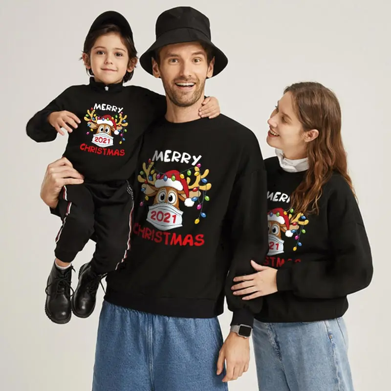 

2021 Christmas Deer Sweaters Autumn Family Matching Outfits Mom Baby Mommy and Me Clothes Father Mother & Kids Cotton Sweatshirt