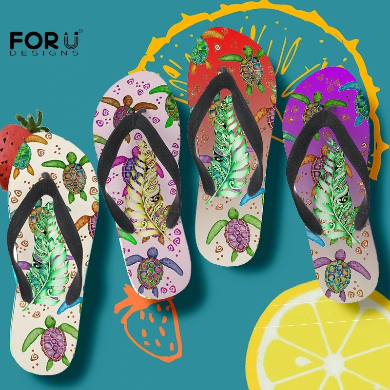 

Женские летние шлепанцы FORUDESIGNS, пляжные тапочки с принтом гавайской морской черепахи, для дома и улицы
